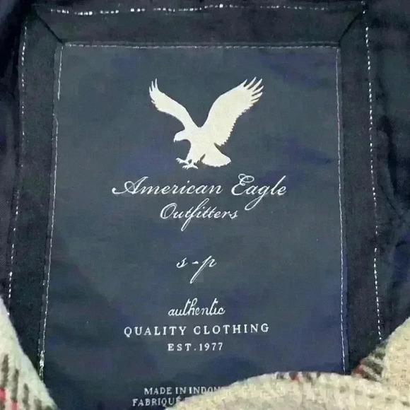 American Eagle Women's Pea Coat  S/P Small Gray Plaid Wool Blend Belt - Picture 3 of 4